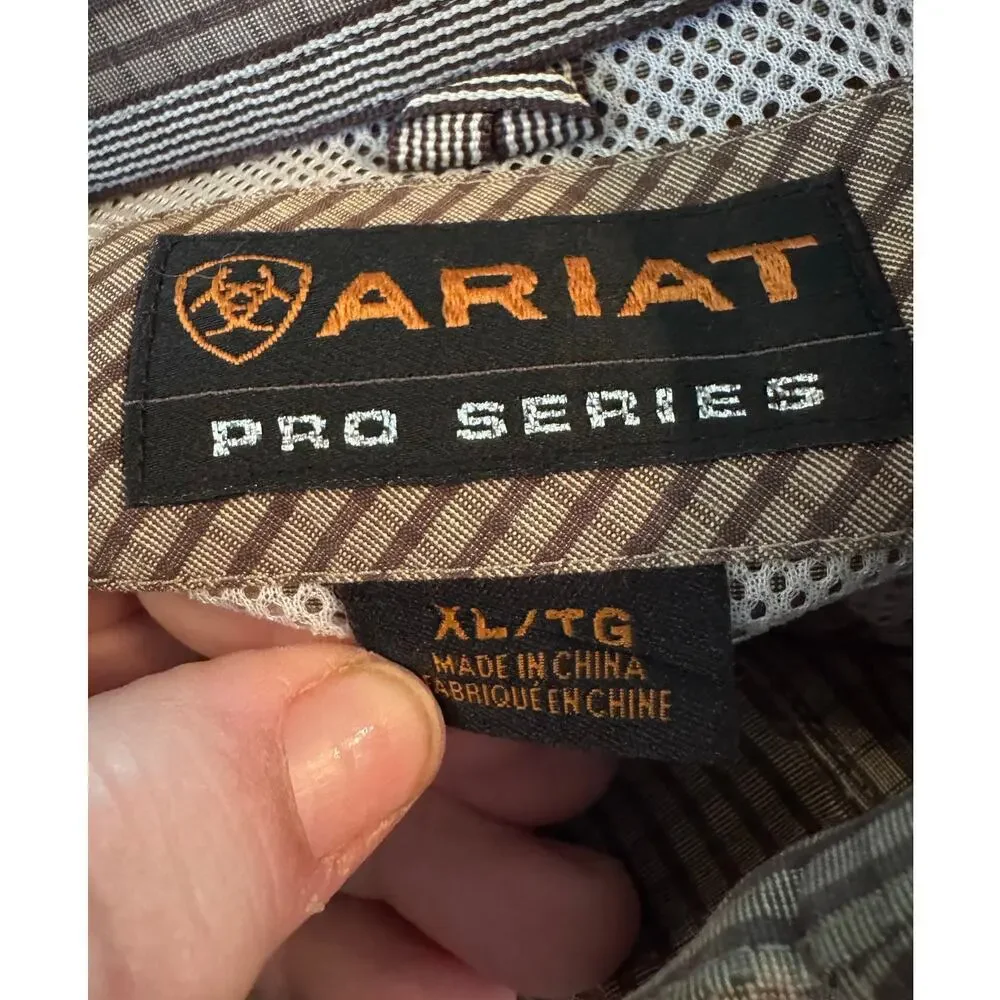 Ariat Pro Series Mens XL Button Down Shirt Lot 2 Blue Plaid Tan Check‎ Western